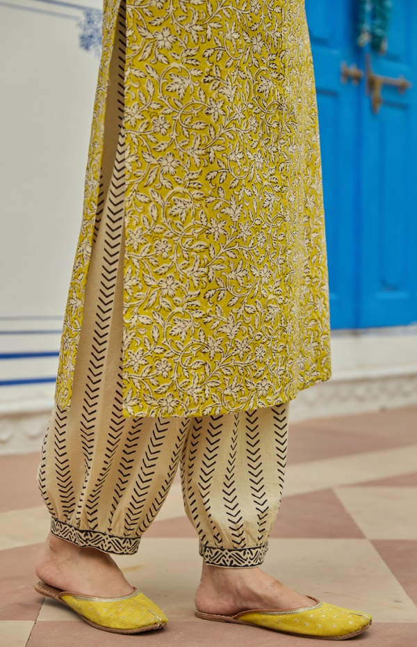 "Saaz" Bagru Cotton Kurta Set with Kota Doria Dupatta (3pc)