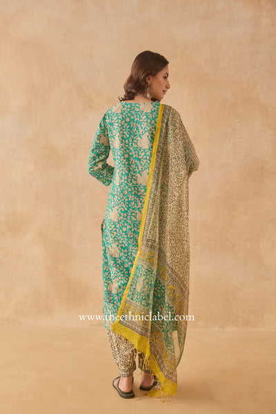 "Vanabhaa" Bagru Cotton Kurta Set with Kota Doria Dupatta (3pc)