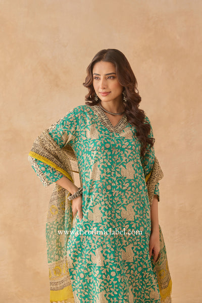 "Vanabhaa" Bagru Cotton Kurta Set with Kota Doria Dupatta (3pc)