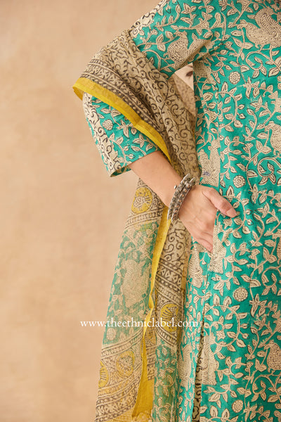 "Vanabhaa" Bagru Cotton Kurta Set with Kota Doria Dupatta (3pc)