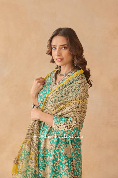 "Vanabhaa" Bagru Cotton Kurta Set with Kota Doria Dupatta (3pc)