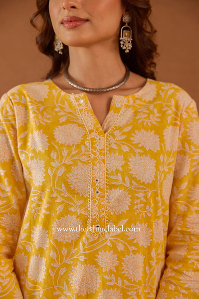 "Prajvala" Hand Embroidered Kurta and Pants Co-ord set - 2pc