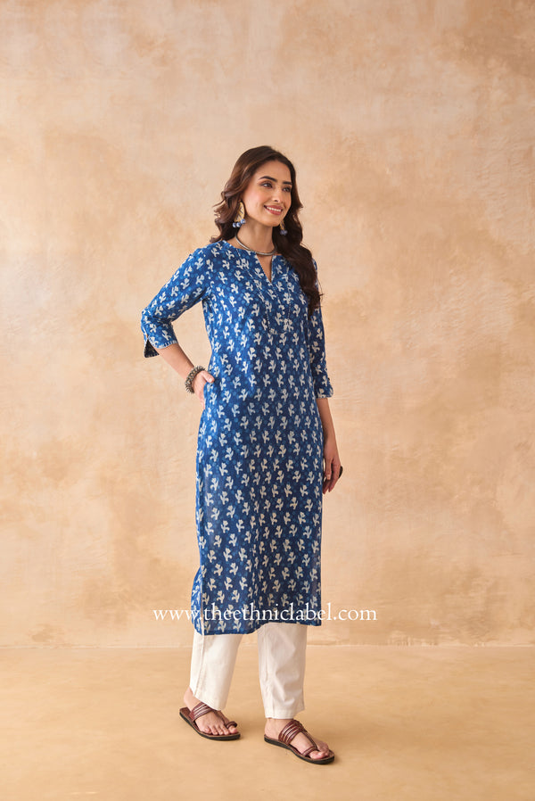 "Rangbhoomi" Indigo Block Printed Cotton kurta