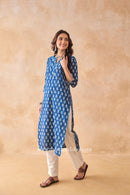 "Rangbhoomi" Indigo Block Printed Cotton kurta