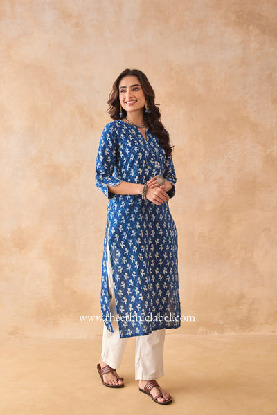 "Rangbhoomi" Indigo Block Printed Cotton kurta