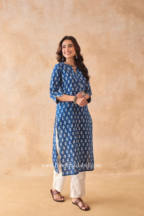 "Rangbhoomi" Indigo Block Printed Cotton kurta