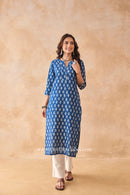 "Rangbhoomi" Indigo Block Printed Cotton kurta