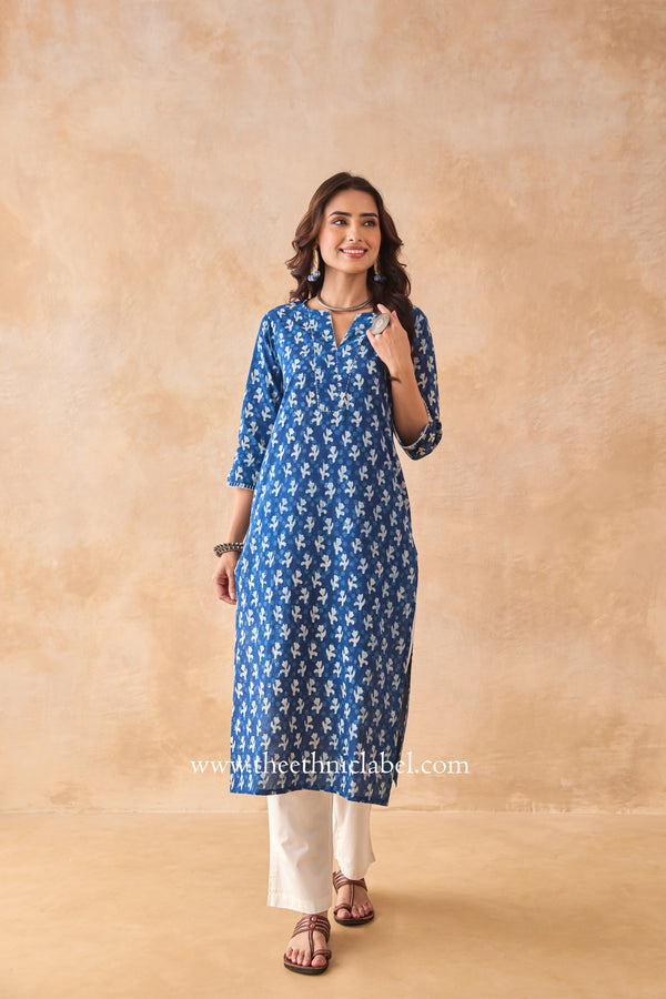 "Rangbhoomi" Indigo Block Printed Cotton kurta