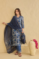 "Rooh" Indigo Hand Block Printed Chanderi Suit Set (3pc)