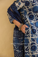 "Rooh" Indigo Hand Block Printed Chanderi Suit Set (3pc)