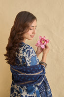"Rooh" Indigo Hand Block Printed Chanderi Suit Set (3pc)