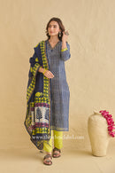 "Nilofar" Indigo Hand Block Printed Chanderi Suit Set (3pc)