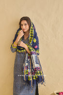 "Nilofar" Indigo Hand Block Printed Chanderi Suit Set (3pc)