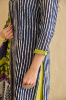 "Nilofar" Indigo Hand Block Printed Chanderi Suit Set (3pc)