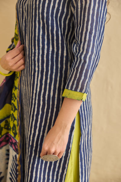 "Nilofar" Indigo Hand Block Printed Chanderi Suit Set (3pc)