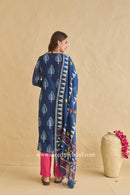 "Siyahi" Indigo Hand Block Printed Chanderi Suit Set (3pc)