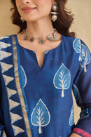 "Siyahi" Indigo Hand Block Printed Chanderi Suit Set (3pc)