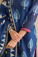 "Siyahi" Indigo Hand Block Printed Chanderi Suit Set (3pc)