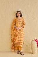 "Aftaab" Batik Print Cotton Kurta Set with Kota Doria Dupatta(3pc)