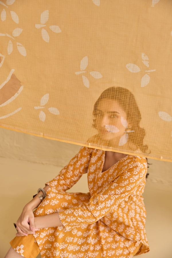 "Aftaab" Batik Print Cotton Kurta Set with Kota Doria Dupatta(3pc)