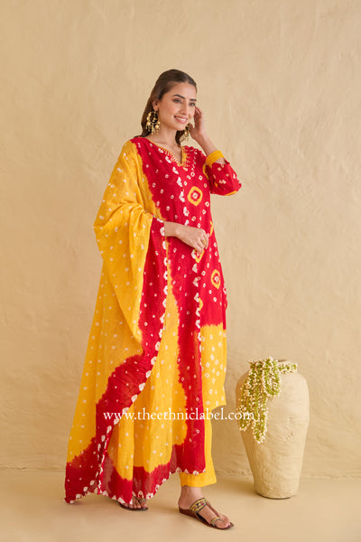 "Gulaal" Red Pure Bandhani Cotton Suit Set (3pc)