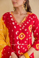 "Gulaal" Red Pure Bandhani Cotton Suit Set (3pc)