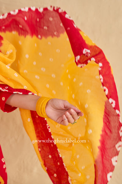 "Gulaal" Red Pure Bandhani Cotton Suit Set (3pc)