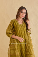 "Parizad" Green Hand Block Printed Hand Work Chanderi Suit Set (3pc)