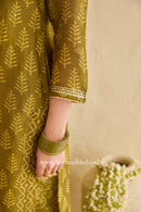 "Parizad" Green Hand Block Printed Hand Work Chanderi Suit Set (3pc)