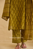 "Parizad" Green Hand Block Printed Hand Work Chanderi Suit Set (3pc)