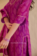 "Tarang" Magenta Hand Block Printed Embroidered Chanderi Suit Set (3pc)
