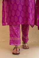 "Tarang" Magenta Hand Block Printed Embroidered Chanderi Suit Set (3pc)