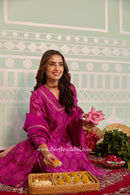 "Tarang" Magenta Hand Block Printed Embroidered Chanderi Suit Set (3pc)