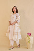 "Shubhra" Ivory Hand Block Printed Chanderi Suit Set(3pc)