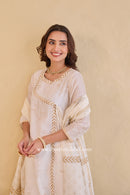 "Shubhra" Ivory Hand Block Printed Chanderi Suit Set(3pc)