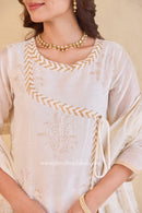 "Shubhra" Ivory Hand Block Printed Chanderi Suit Set(3pc)
