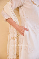 "Shubhra" Ivory Hand Block Printed Chanderi Suit Set(3pc)