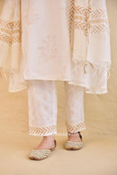 "Shubhra" Ivory Hand Block Printed Chanderi Suit Set(3pc)