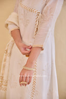 "Shubhra" Ivory Hand Block Printed Chanderi Suit Set(3pc)