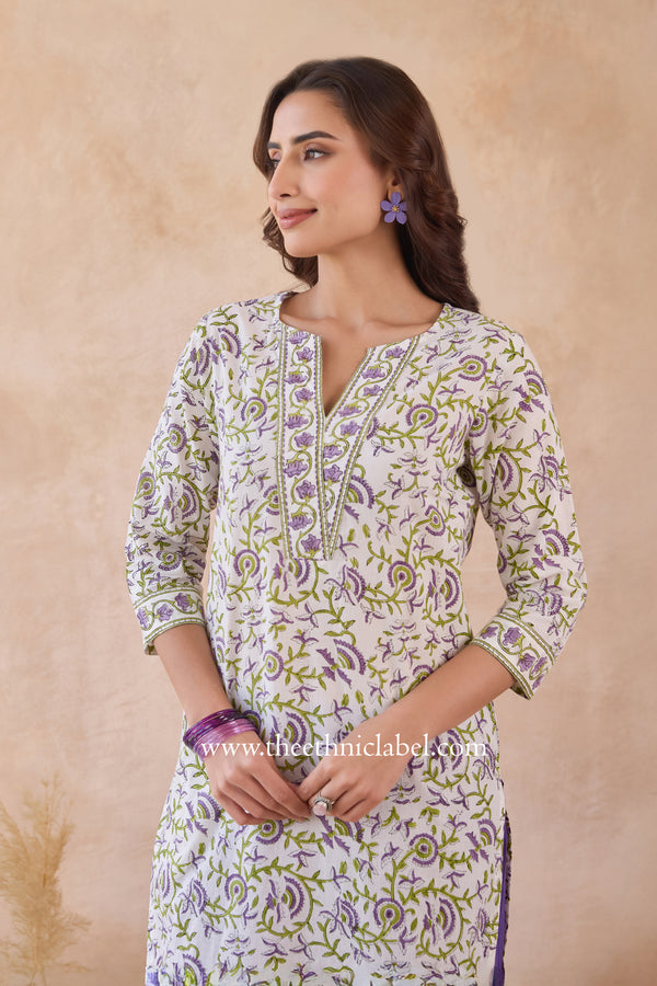 "Charisma" Hand Block Printed White Cotton kurta