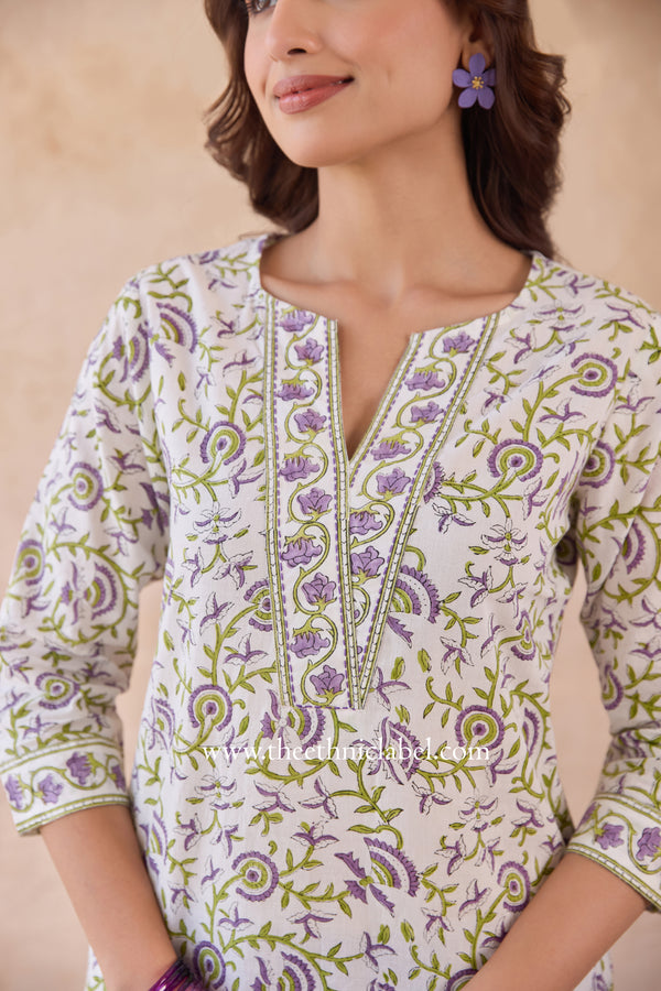 "Charisma" Hand Block Printed White Cotton kurta