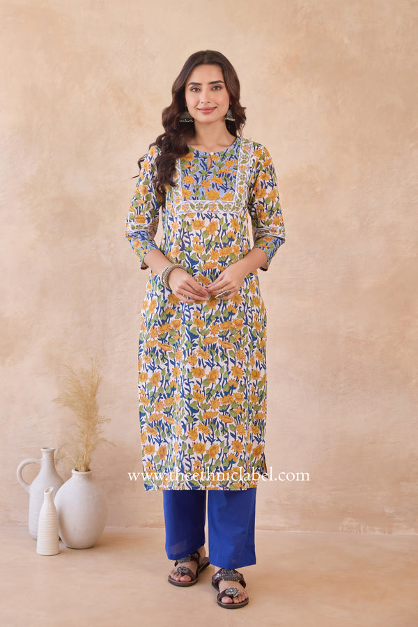 "Sumiran" Hand Block Printed Cotton kurta with dupatta (2pc)