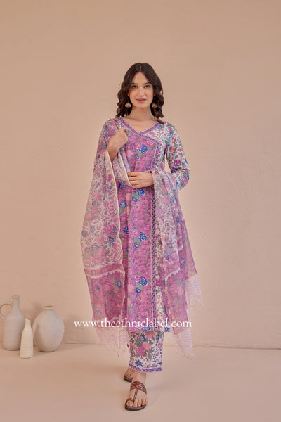 "Amara" Cotton Kurta Set with Kota Doria Dupatta (3pc)