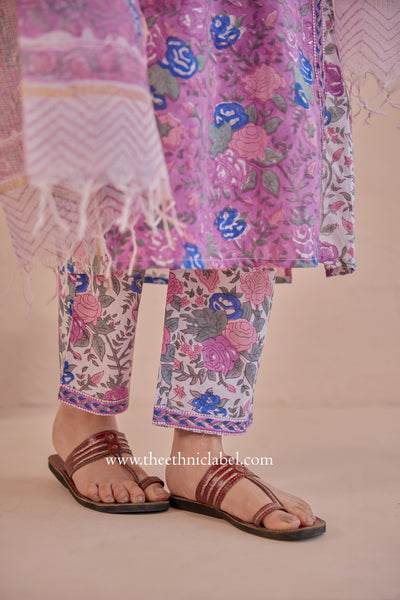 "Amara" Cotton Kurta Set with Kota Doria Dupatta (3pc)