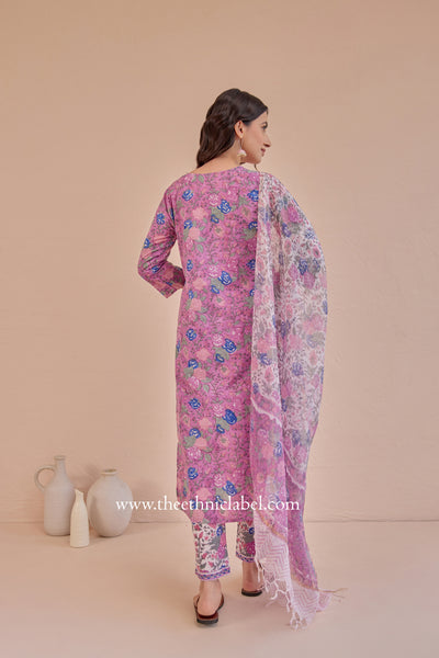 "Basera" Cotton Kurta Set with Kota Doria Dupatta(3pc)