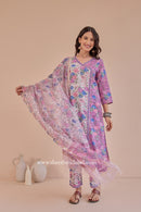"Basera" Cotton Kurta Set with Kota Doria Dupatta(3pc)