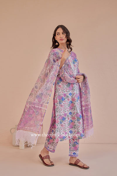 "Basera" Cotton Kurta Set with Kota Doria Dupatta(3pc)