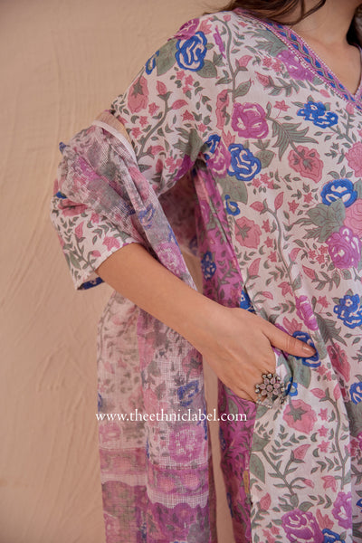 "Basera" Cotton Kurta Set with Kota Doria Dupatta(3pc)