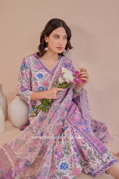 "Basera" Cotton Kurta Set with Kota Doria Dupatta(3pc)