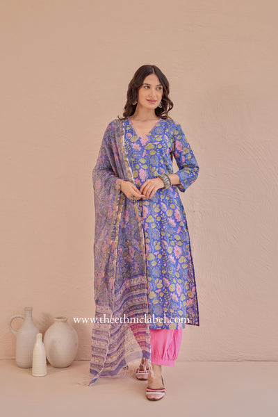 "Sargun" Hand Block Printed Kurta Set with Afghan Pant  (3pc)